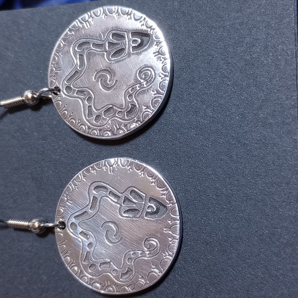 Snake Design On Sterling Silver Round Dangle Earrings  Signed JJ - Picture 4 of 14